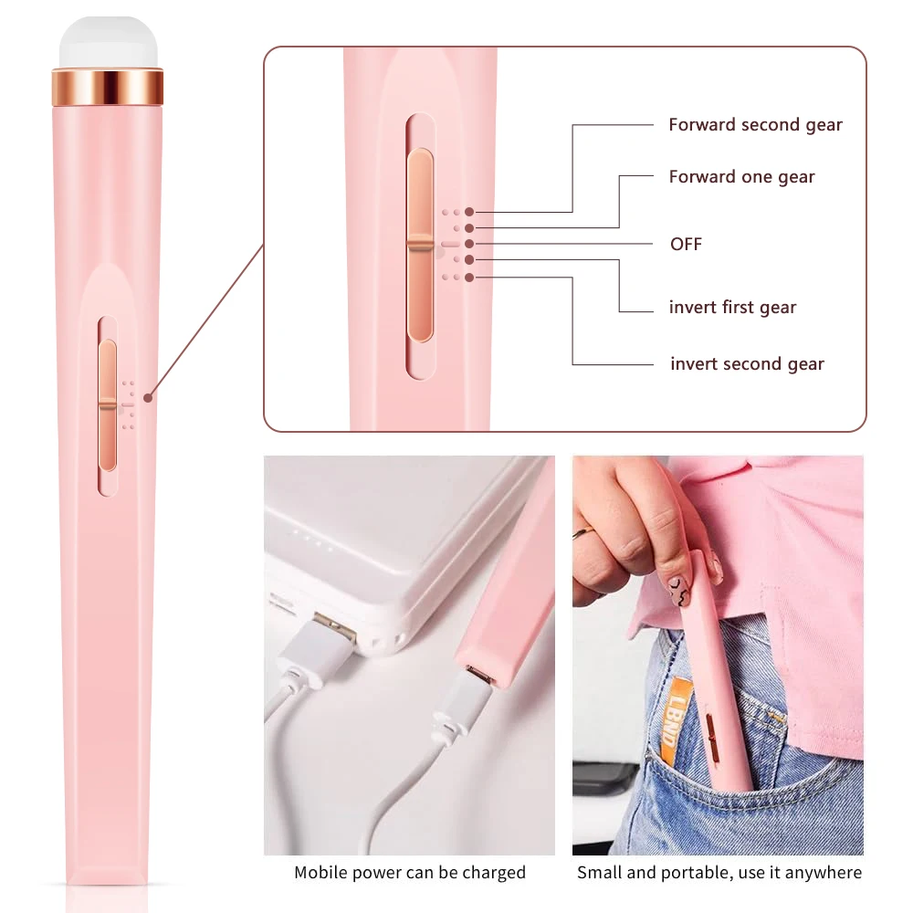5 in 1 Portable Nail File Care Electric Nail Drill with 4 Speeds Cuticle Trimmer Battery Operated Manicure and Pedicure Tools view 2