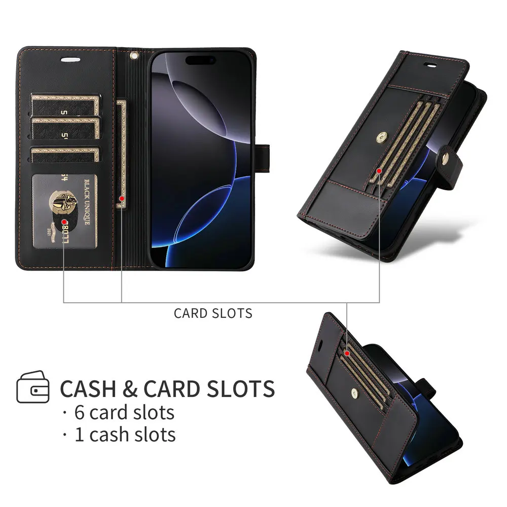 For IPhone 17 Air 16E Card Leather Wallet Case for IPhone 16 15 14 Plus 13 12 11 17 Pro Max IPhone17 Pro Luxury Shockproof Cover