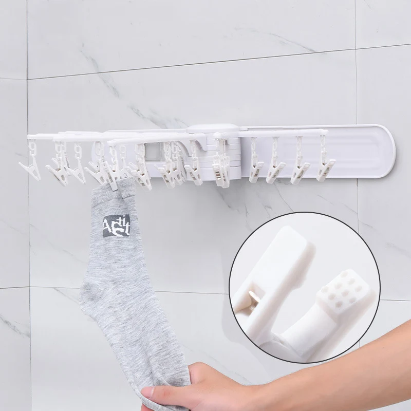 Folding Clothes Hanger Wall Mount Household Socks Drying Rack Space Saving Underwear Windproof Hook Hanging Rack