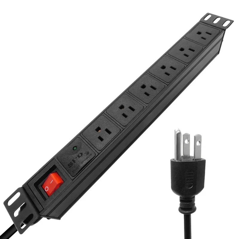 

PDU US Lightning protection Power Strip 6AC Outlets Sockets with US PLUG 2M Extension Cable Electrical Socket aluminium alloy