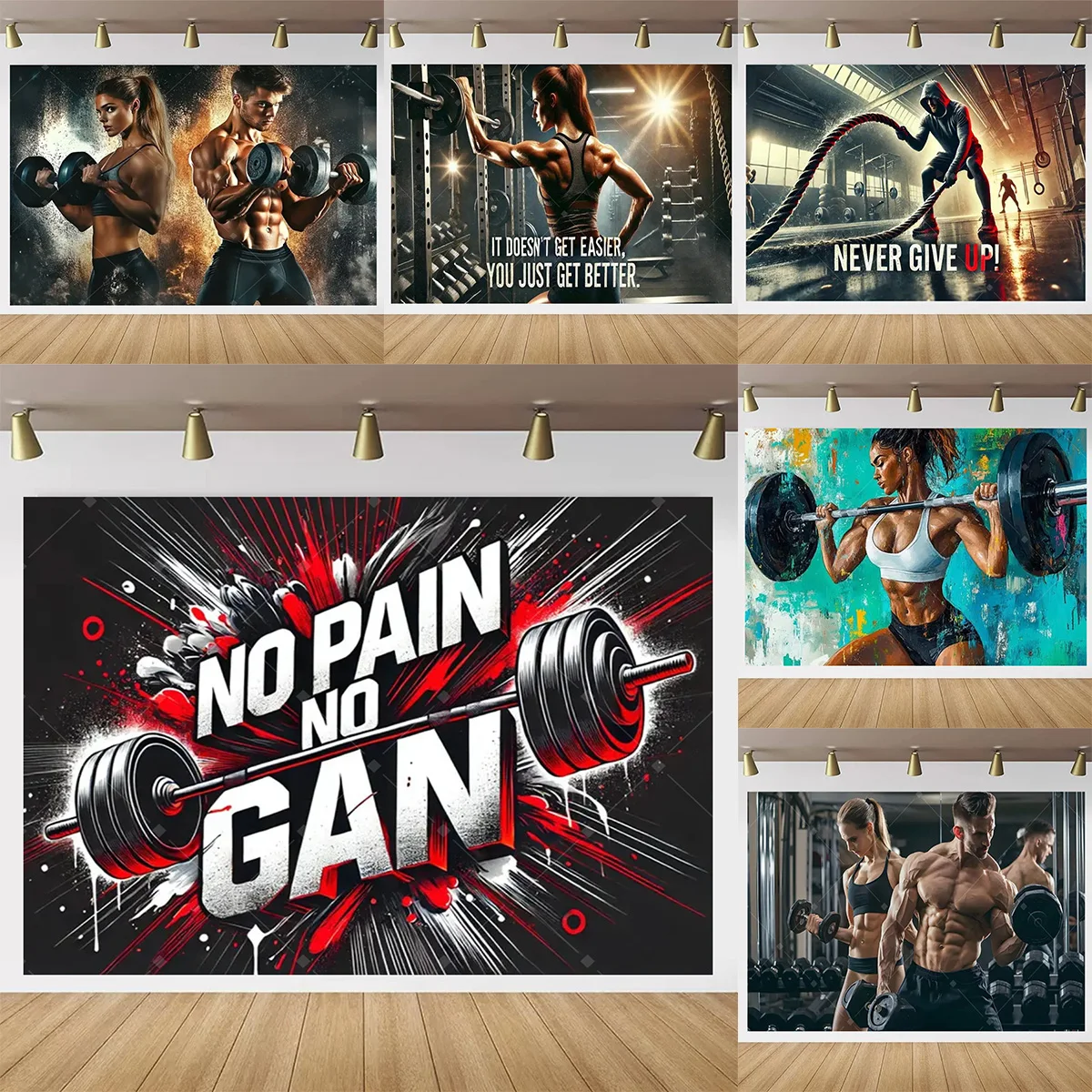 

Fitness Gym Theme Party Decor Backdrop Inspirational Strength Training Weightlifting Fitness Wall Decor Banner Multi Functional