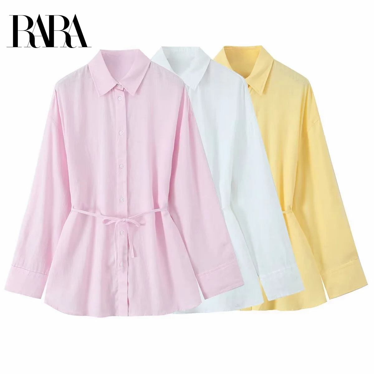 

RARA 2025 Womens Long Sleeve Shirt Belted Design Premium Fabric Stylish Comfort Fit Versatile for Daily Office Casual Wear