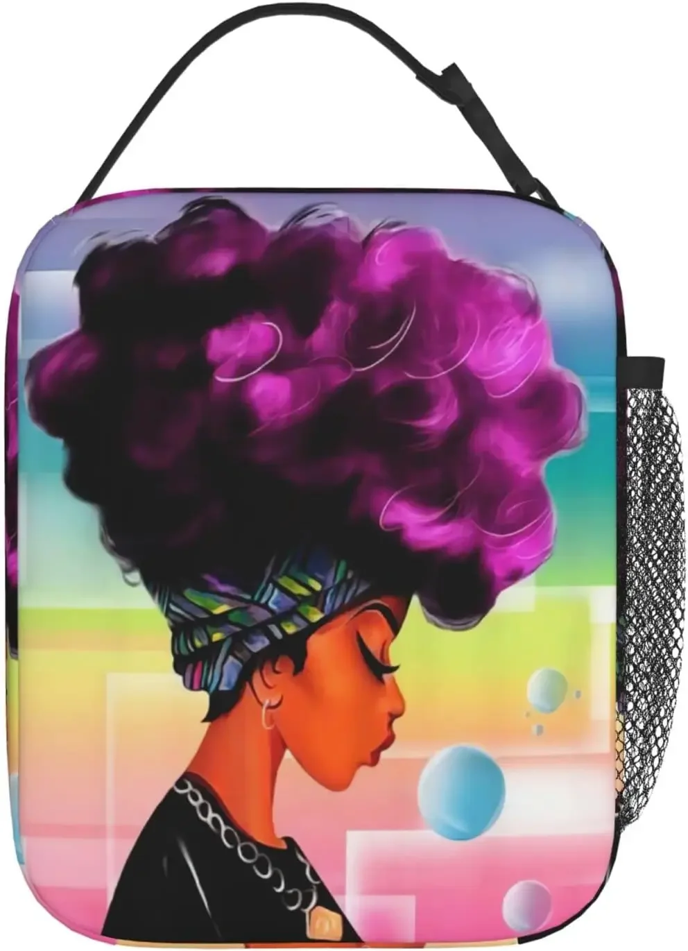 African American Black Girl Portable Lunch Bag Insulated Meal Bag Reusable Lunch Box Cooler Bag Food Container For School Work