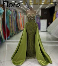 Elegant Lime Green 2 Pieces Formal Prom Dresses With Overskirt Dubai Beads Strapless Mermaid Wedding Dinner Party Gowns Custom