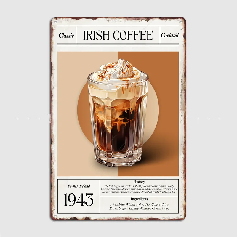 Vintage Irish Coffee Cocktail Metal Sign Pub Club Vintage Custom Bar Bedroom Home Wall Decor Poster Room Decoration
