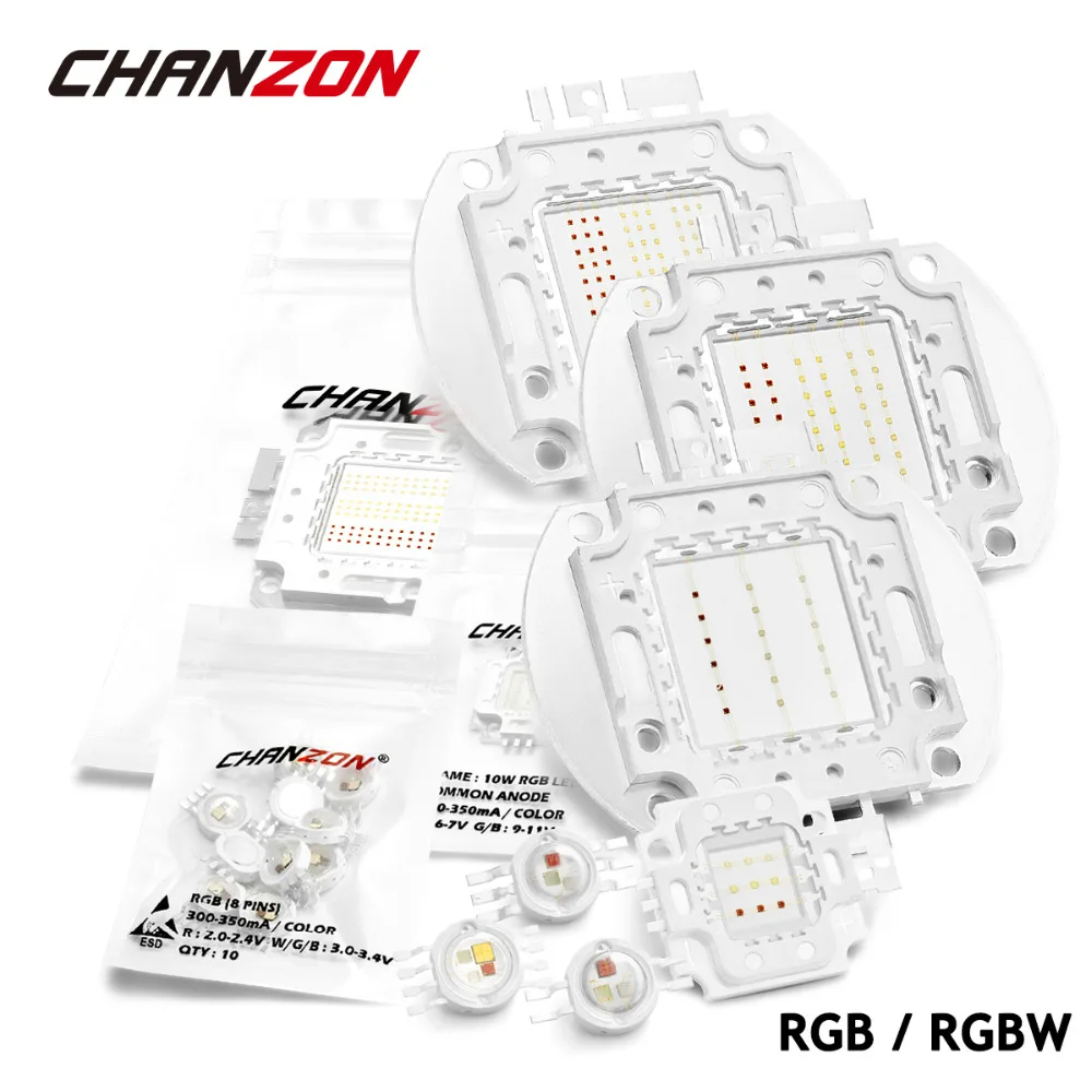 High Power LED Chip RGB / RGBW 3W 10W 20W 30W 50W 100W Red Green Blue White Diode 3 10 20 30 50 100 W Watt COB for Lamp Light