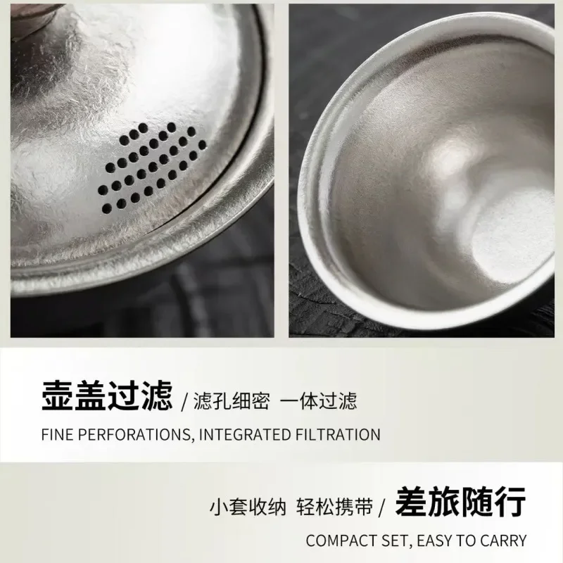 Portable Pure Titanium Travel Tea Set Outdoor Camping Teapot with Infuser Lightweight Heat Resistant Brewing Cup for Hiking