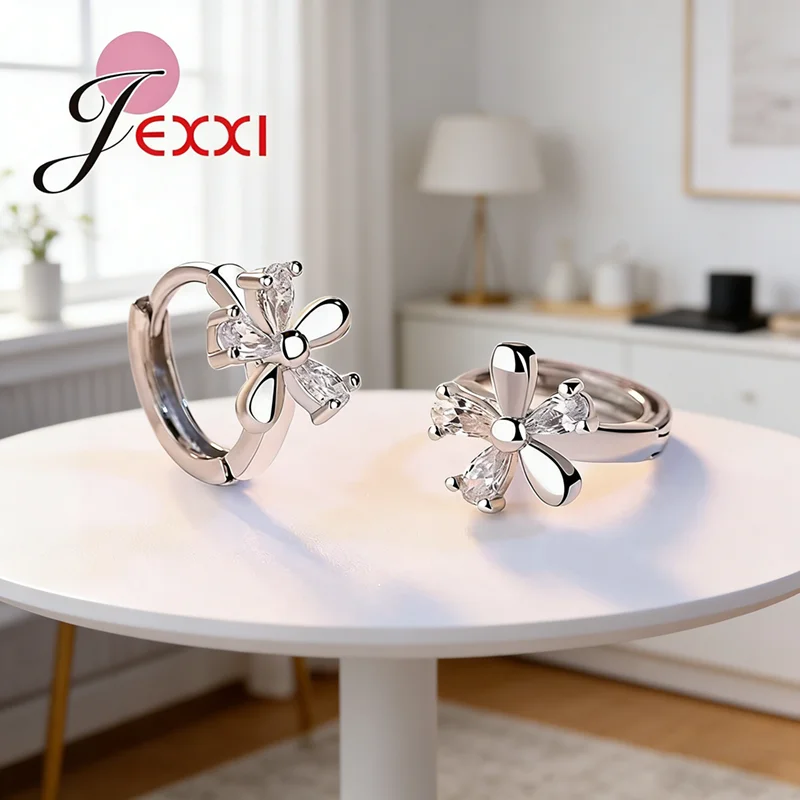 Elegant Flowers Shape 925 Sterling Silver Crystals Hoop Earrings For Women Girls Daily Party Trendy Brincos Accessories