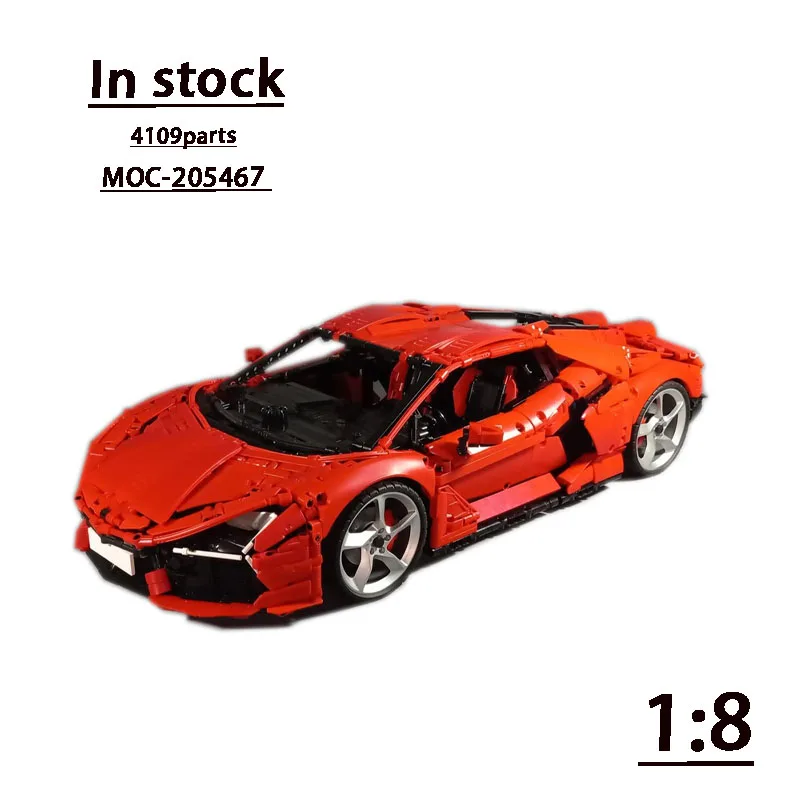 MOC-205467 Red New Supercar Racing Car 1:8 Building Block Model 4109 Parts Education Boy Kids Birthday Building Blocks Toy Gift