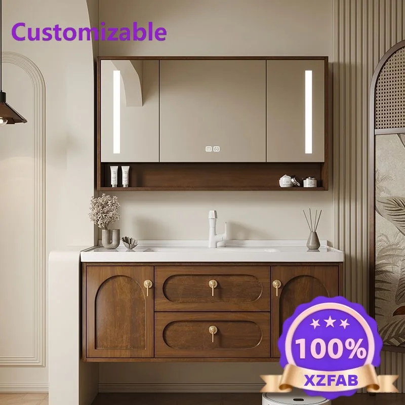 Factory Direct 2026 Wall-Mounted Bathroom Vanity Set with Storage Cabinet & Double Drawers Modern Wood Sink Vanity