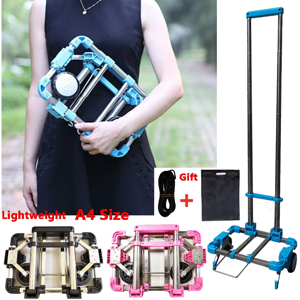 Folding Luggage Cart Light Aluminum Collapsible Portable Fold Up Dolly Hand Truck for Travel Collapsable Shopping Cart 2 Wheels