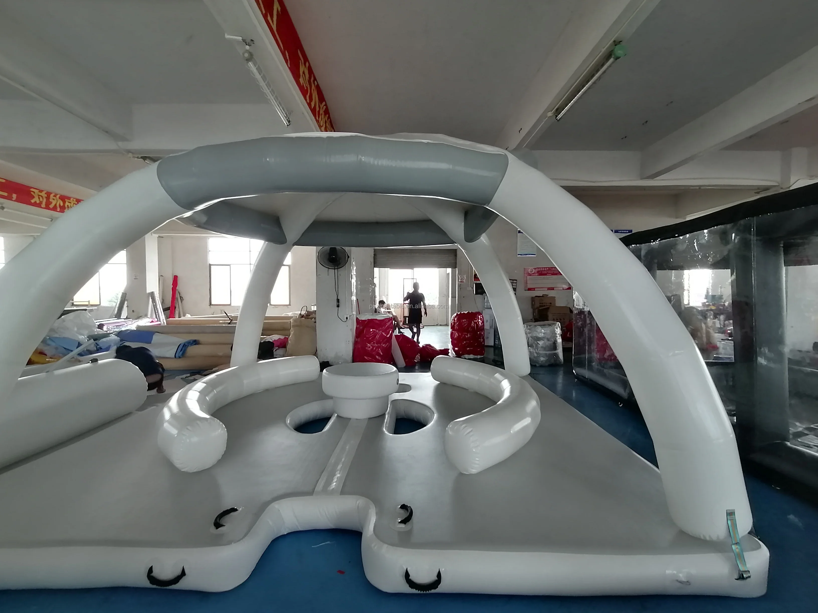 Inflatable Water Platform With Tent Custom Dock Mat Floating Island Boat Tent Leisure Island For Sea Lake River