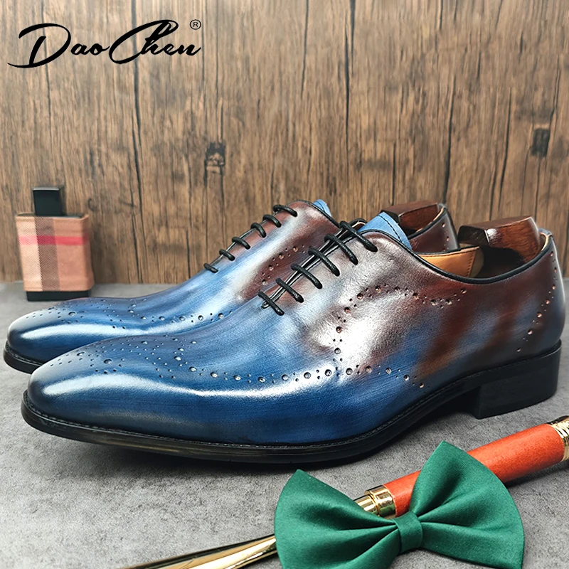 Luxury Mens Leather Shoes Lace Up Pointed Casual Dress Man Shoe Wedding Office Oxford Derby Brogue Leather Shoes For Men