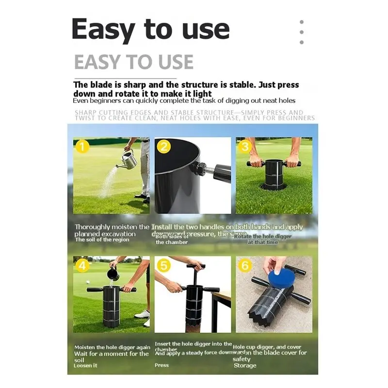 HOTB72A Portable Golf Hole Cutter, Detachable Handle Design- Perfect For Home Ideal For Backyard Putting Green Maintenance