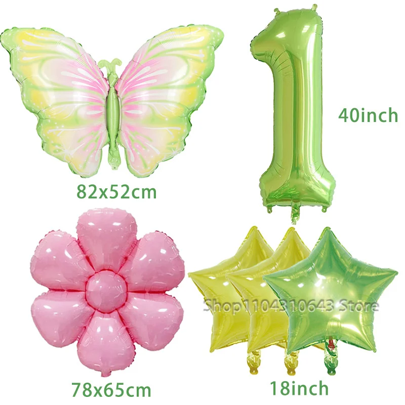 Schmetterlings-Themen-Geburtstagsdekoration, 6 Stück Schmetterlings-Folienballons, 40 Zoll grüner Zahlenballon 1-9 für Kindergeburtstagsfeiern – Detail 5