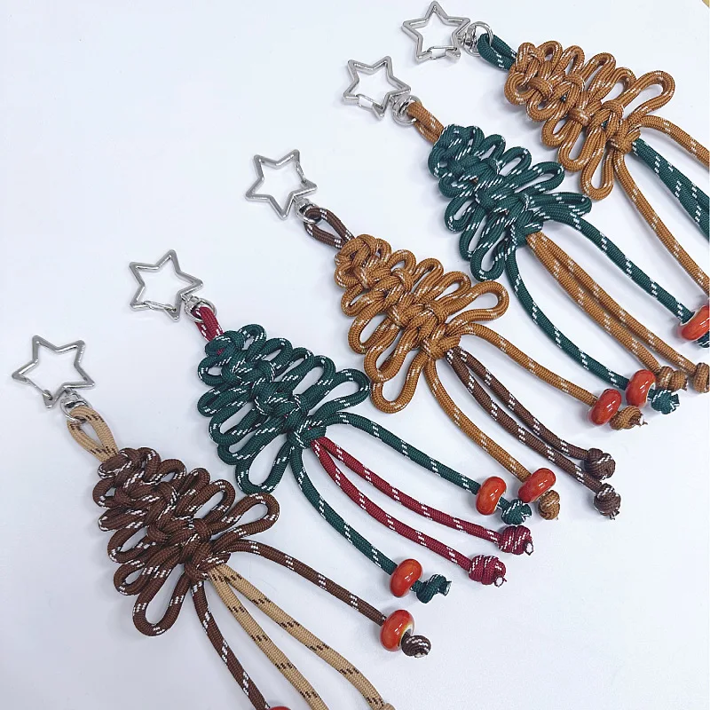 

New Handwoven Bag Pendant Cute Christmas Tree Gift Christmas Pendant Mobile Phone Rope Keychain Pendant Bag Parts Accessories