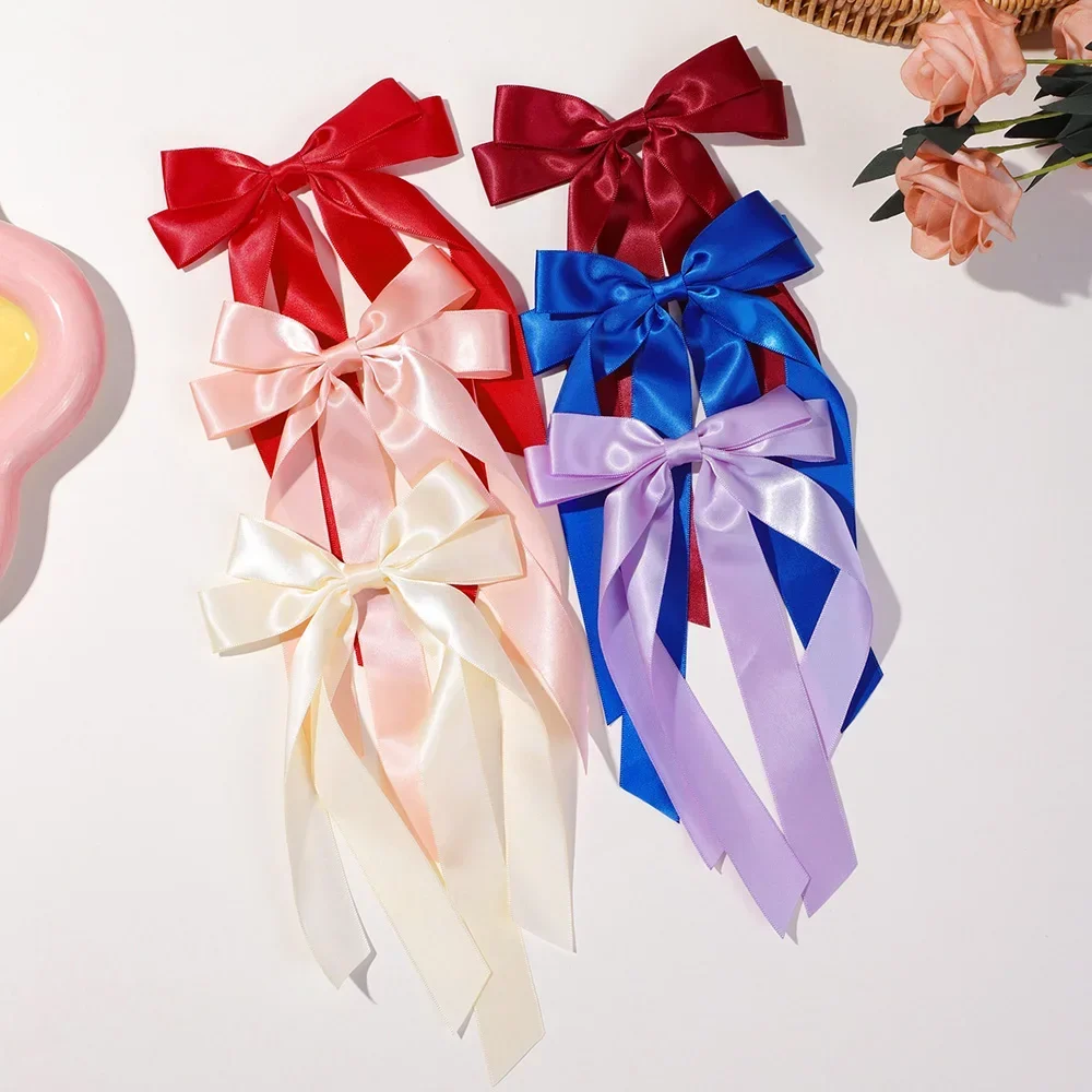 2Pcs/Set Elegant Bowknot Ribbon Hair Clip Women Fashion Long Tassel Hair Clip Ponytail Clip Party Headwear Hair Accessories