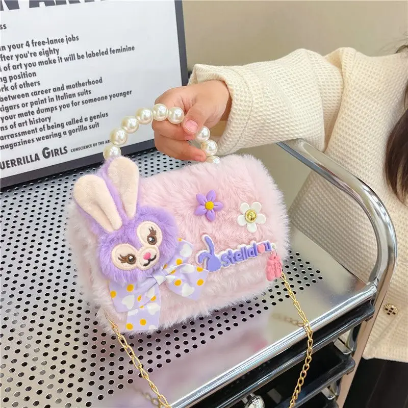 Disney 2024 New Girls Crossbody Bag Little Princess Stellalou Pearl Handbag Fashion Cute Coin Purse Luxury Designer Chic Bags