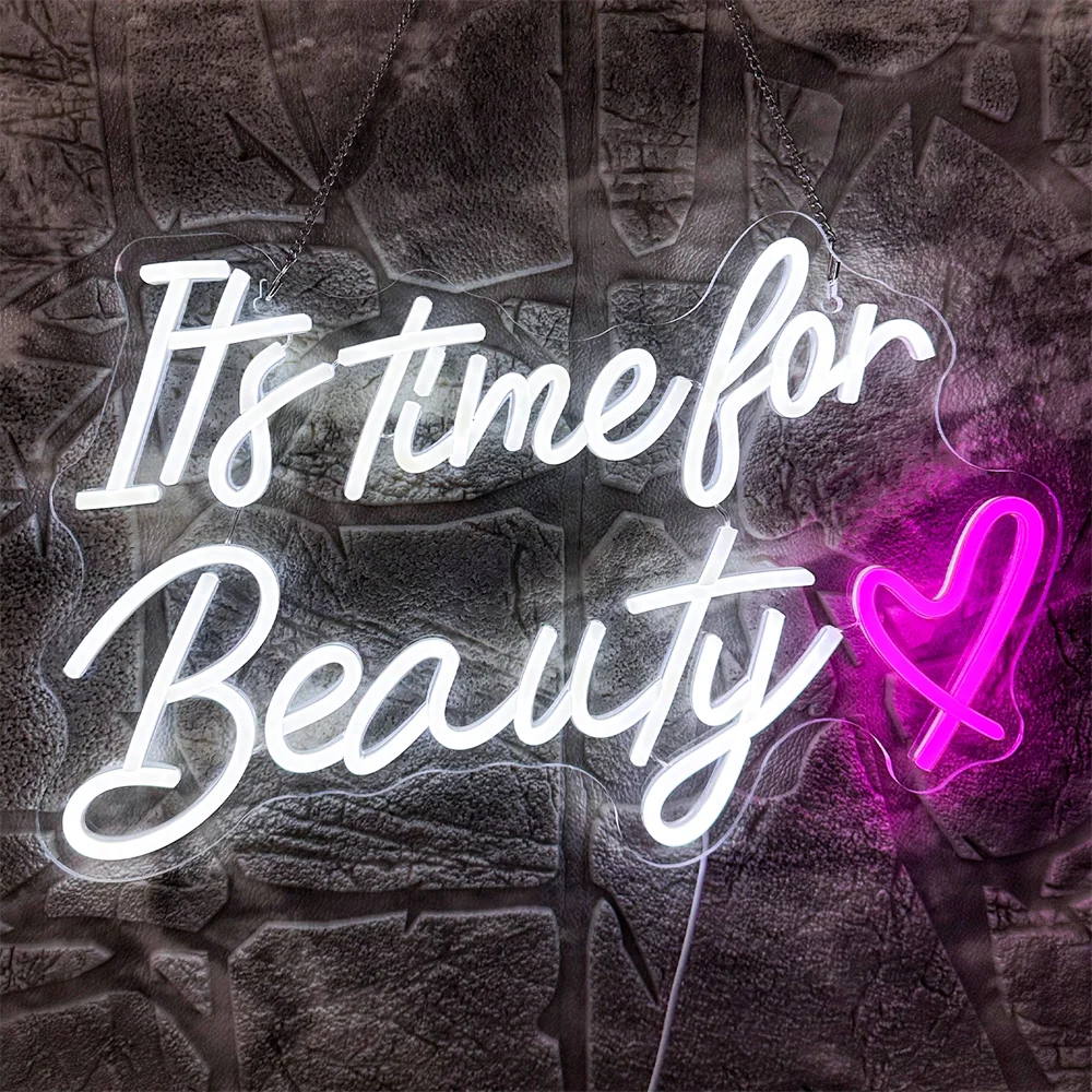 It's Time For Beauty Neon Sign For Wall Decor USB Power Art Letter Neon Lights Room Decoration Nails Hair Salon Studio Logo Lamp