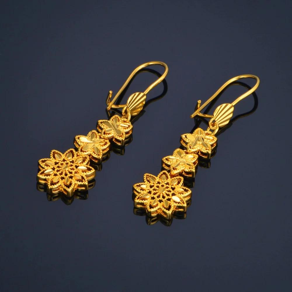 Long Flower Star Drop Earrings for Women Gold Plated Vintage Earrings Elegant Ear Accessories Party Jewelry Wholesale