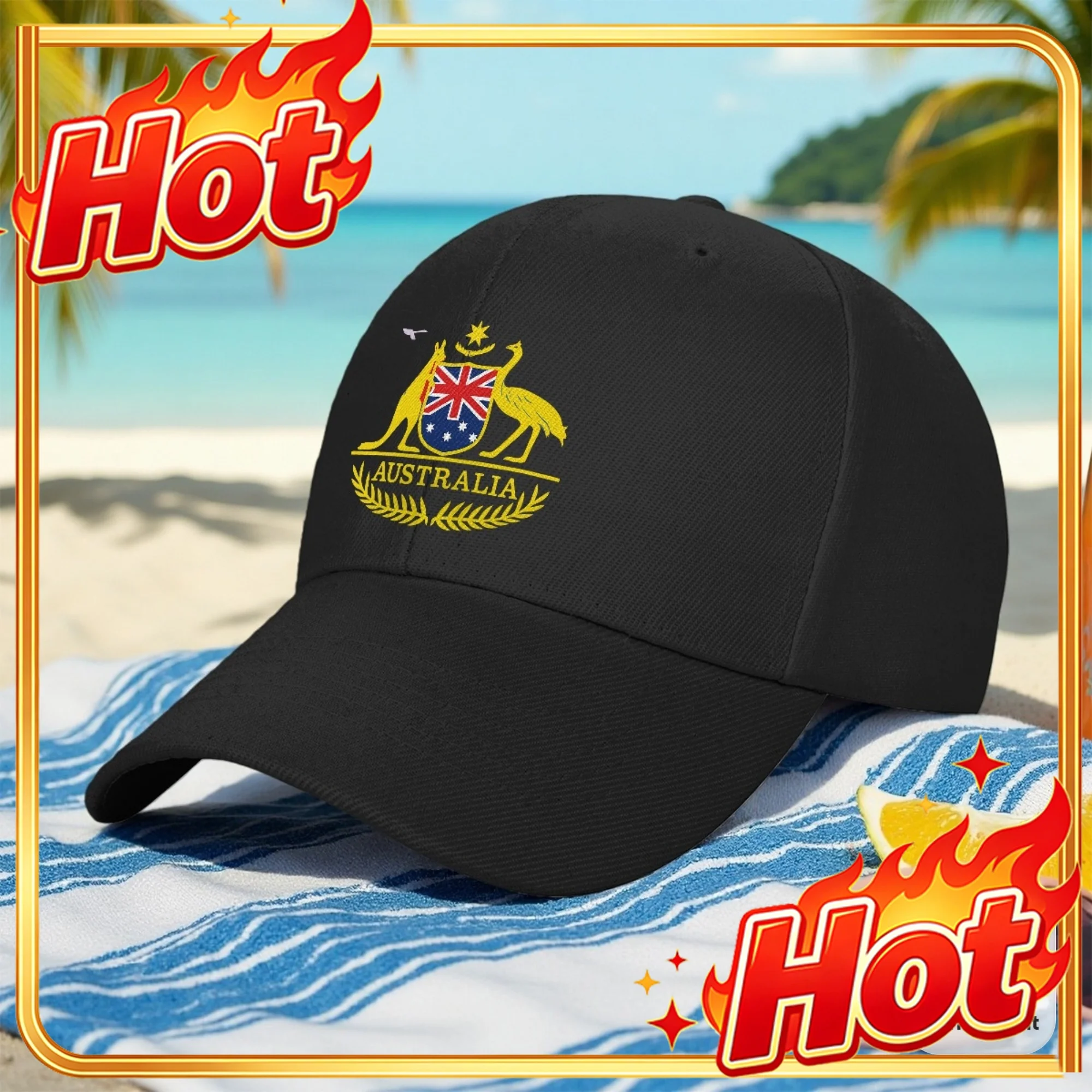 Custom Hat 1pc Australia Flag Emblem Back Design Goldenmals Baseball Cap Summer Hat Trucker Hat Trendy Printing Lightweight Styl