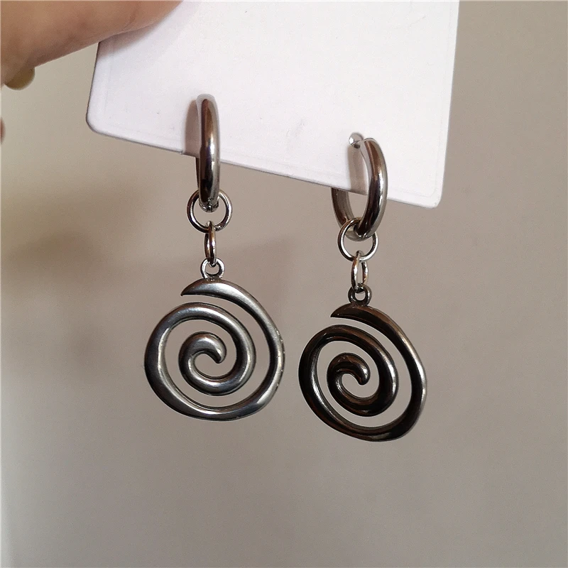 Punk Spiral Vortex Pingente Brincos para Mulheres e Homens, Vintage Eardrop de Aço Inoxidável, EMO Creative Grunge Acessórios, Y2k