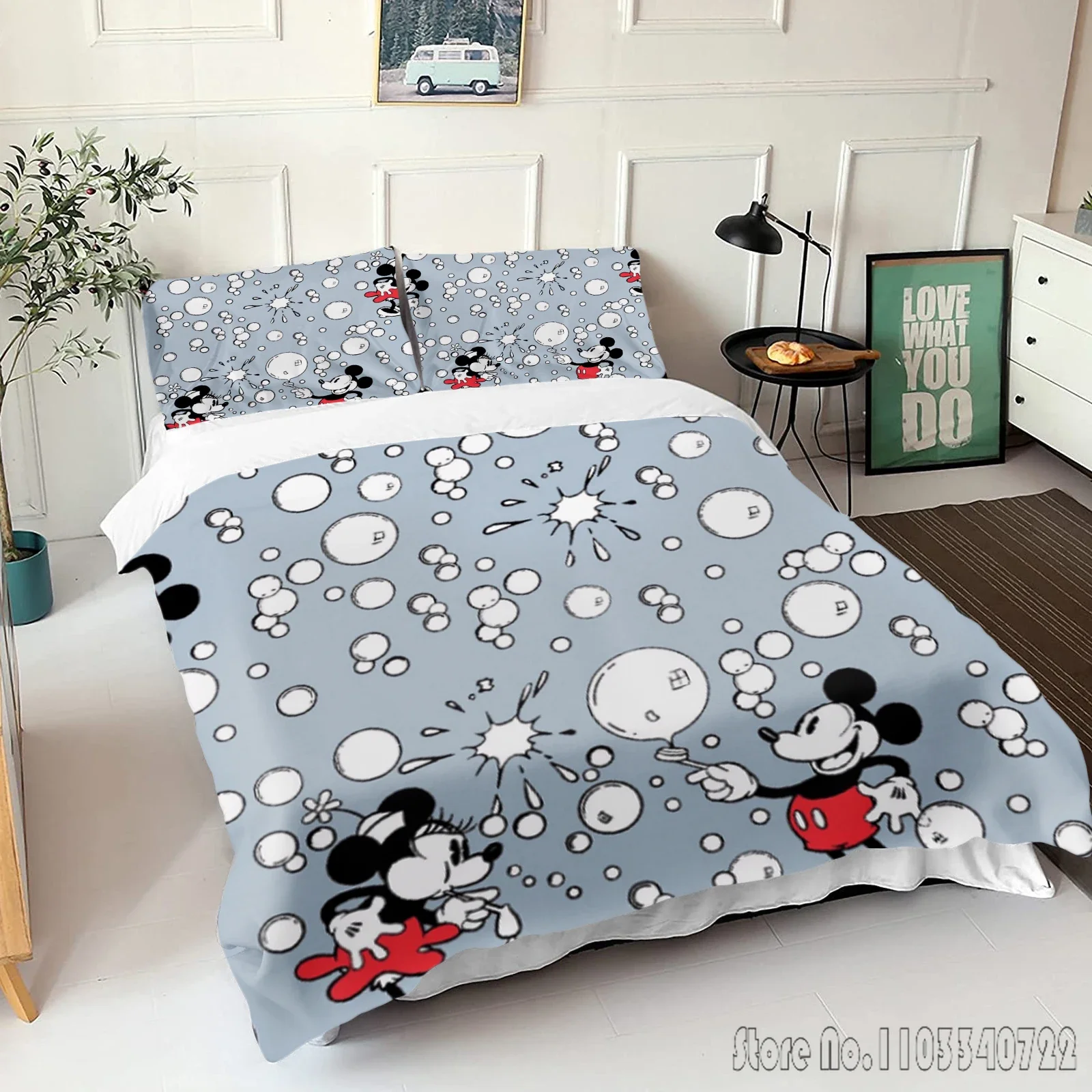 Mickey Bettbezug-Set, 100 % Polyester, Bettwäsche, Bettdecken-Sets, doppelt, geeignet für Kinder und Erwachsene, 3-teiliges Set