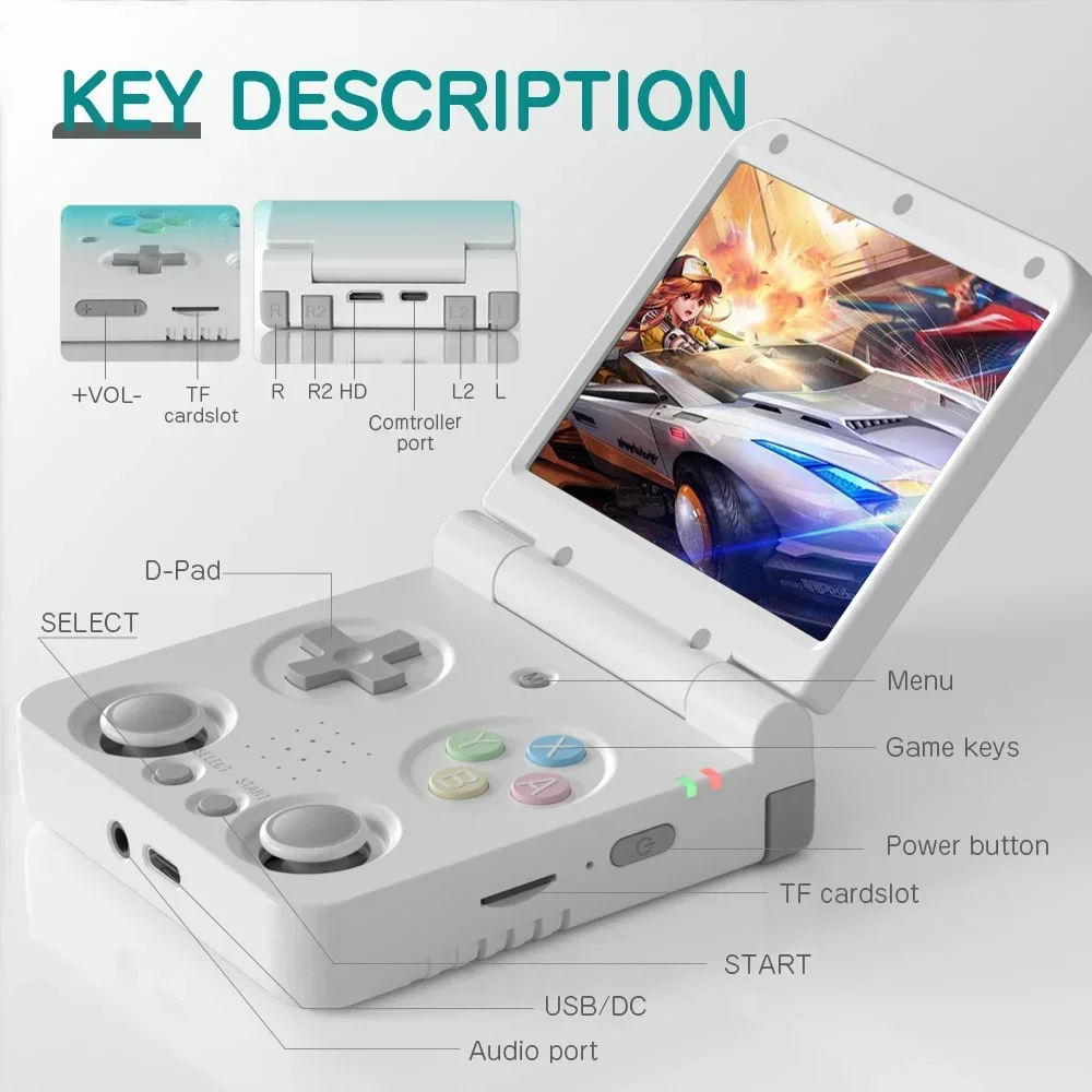 AMPOWN Miyoo Flip V2 Fold Portable Video Game Consoles 3.5'' IPS Linux System Handheld Game Players Retro Game Console Gift