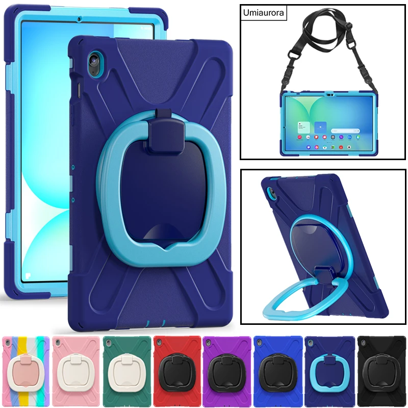 

For Samsung Tab S10 FE+ S10 FE Plus 13.1 inch SM-X620 SM-X626 Shockproof PC Tablet Cover Pull Ring Stand Strap Rugged Case Funda