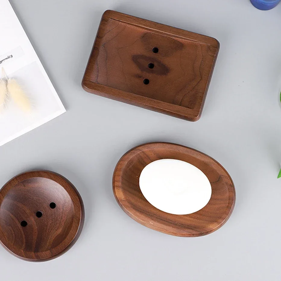 Bathroom Soap Box Walnut Wooden Log Holder Handmade Soap Dish Mildew Drain Tray Bath Shower Soap Organizer