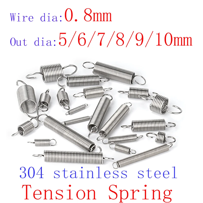 0.8mm 304 stainless steel  Tension spring with O hook extension spring length 15 to 120mm