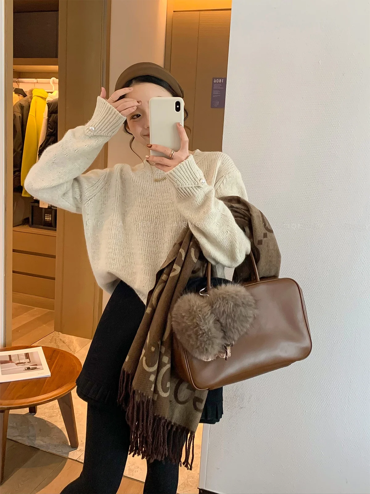 

Love Devil Fi Women's Knitted Pearl Decorated Loose Long Sve Pullover Winter New Sle Faionable Casual Wool Blend Top