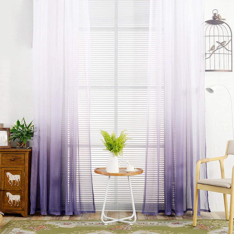 Modern Gradient Tulle Window Curtains For Living Room 3D Color Organza Yarn Sheer Voile Curtain For Bedroom Kitchen Drape Decor