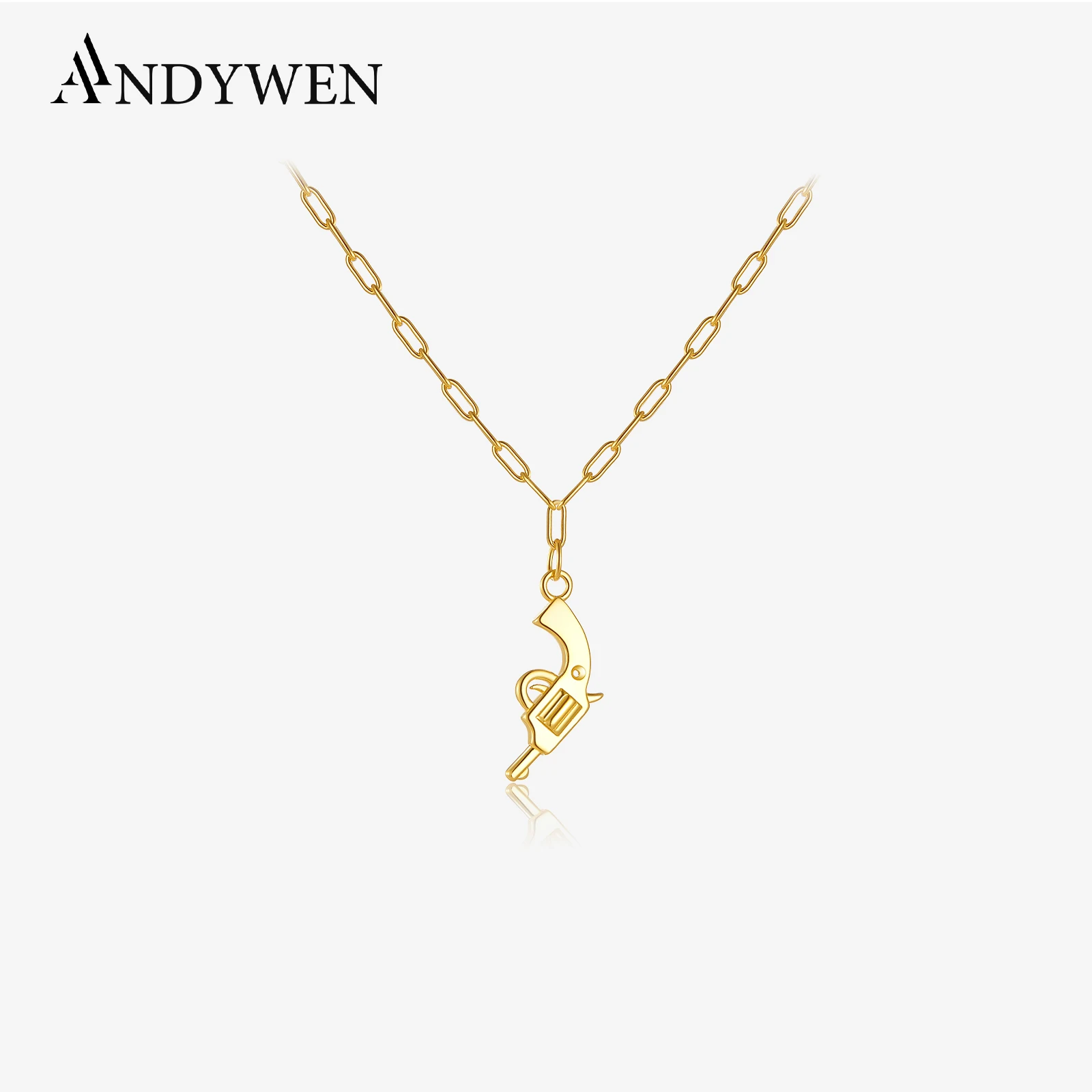 ANDYWEN 925 Sterling Silver Rock Punk Gun Pendant Horoscope Chain Necklace 2021 New Fashion European Jewelry For Women Wedding