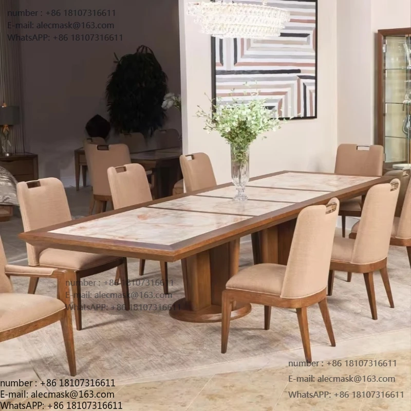 

Highend Modern Solid Wood Dining Room Table with Marble Top and Wooden Legs Home Office Set 8-12 Seater