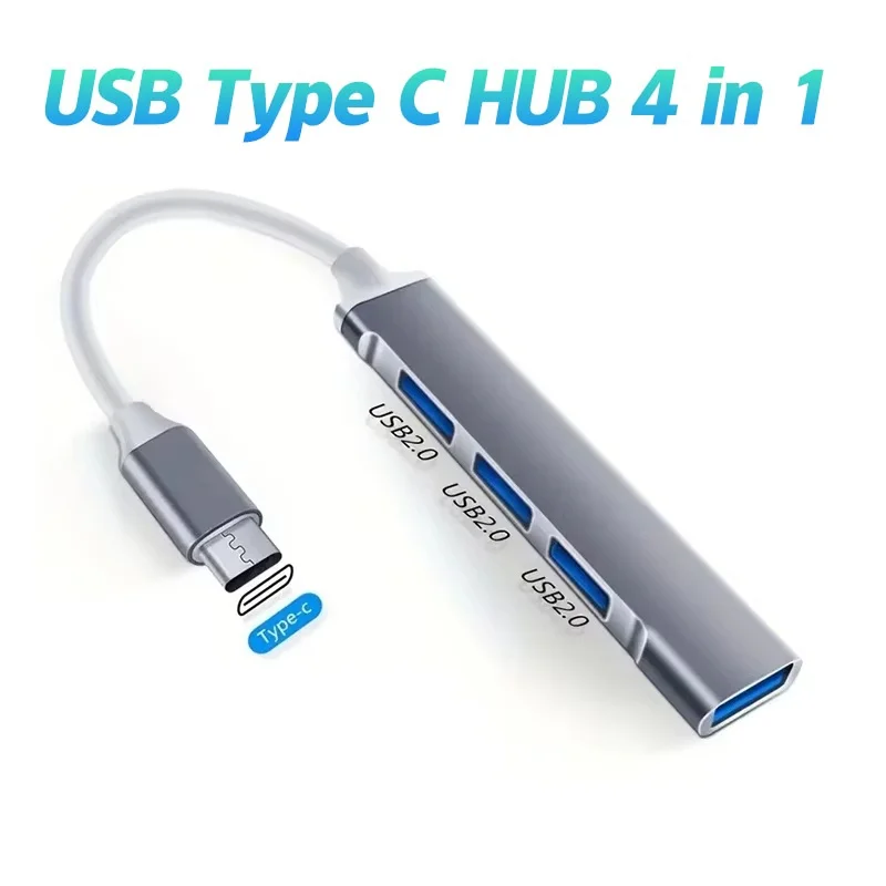 4 In 1 Multi Ports Hub Type C Expander Splitter HUB High Speed OTG Adapter For Laptops PC Hard Drive Mouse Keyboard Accessories
