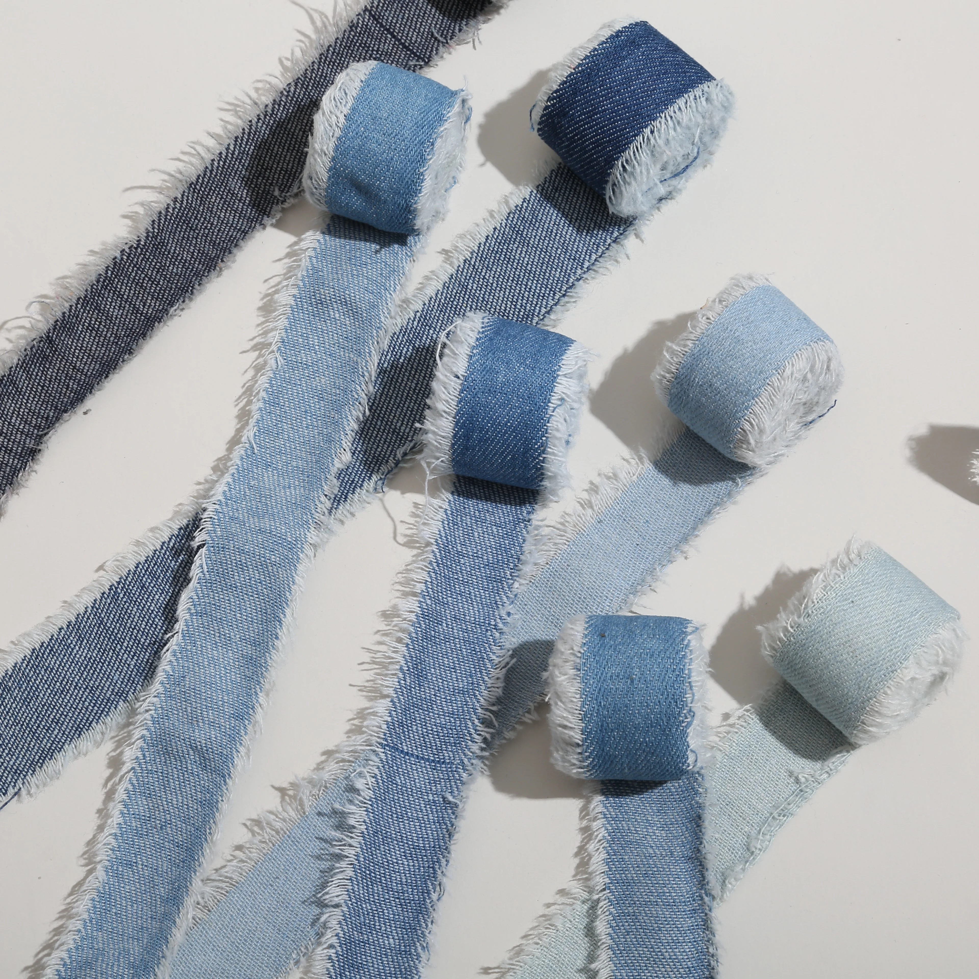 2 Yards/Rolle handgefertigtes Denim-Satinband mit ausgefransten Kanten, 25 mm/38 mm, für Hochzeitseinladungen, Blumensträuße, Geburtstagsfeiern, DIY-Nähdekoration – Detail 6