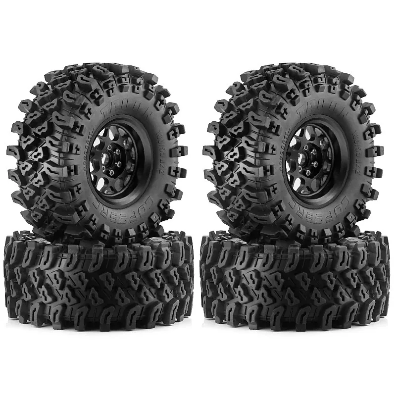 2.2インチメタルビードロックホイールとクローラータイヤ（4個）1/8 1/10 RCクローラーカーアップグレード用KM5 YK4082 YK4083 SCX10 RBX10 RR10 TRX