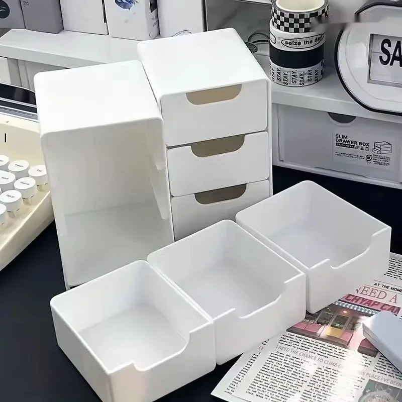 3-Layer Mini Desktop Storage Box With Multifunctional Drawers For Miscellaneous Items Lipstick Cosmetics And Storage Supplies