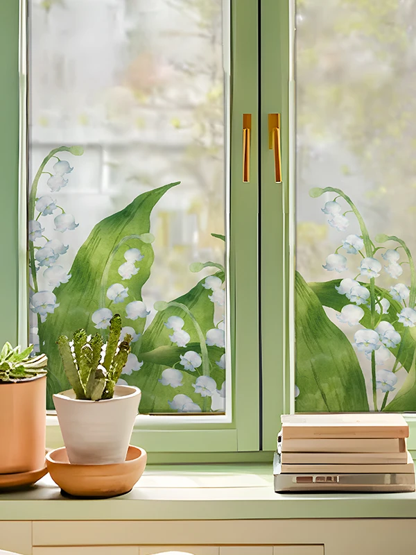 

Bedroom Decorative Window Film Plant Pattern Static Cling Glass Stier Removable PET Material Medium Size Matte Fini