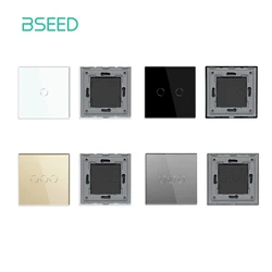 BSEED EU Standard Crystal Glass Panel 86mm For Touch Switches 1/2/3Gang With Metal Frame Wall Light Switch Function Part Only