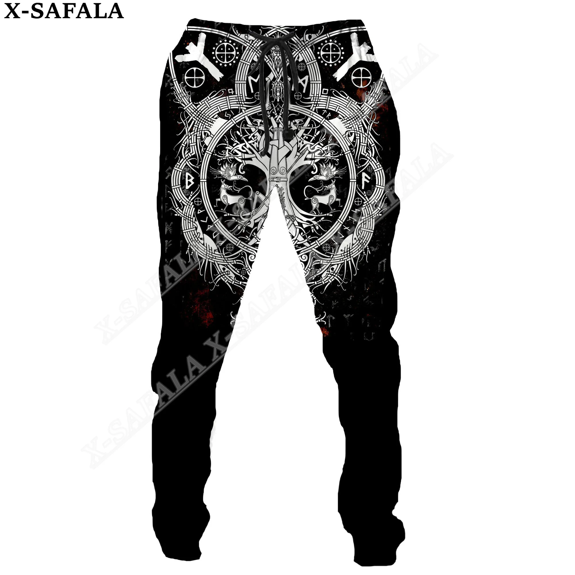 

Raven Tattoo Viking Odin Tree Print Trouser Men Women Sweatpants Drawstring Long Joggers Streetwear Spring Autumn Sports Pants-3