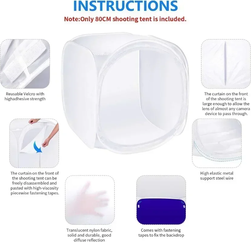 مجموعة صندوق ناعم لخيمة التصوير الفوتوغرافي مع خلفية (أحمر أزرق داكن أسود أبيض) للتصوير الفوتوغرافي