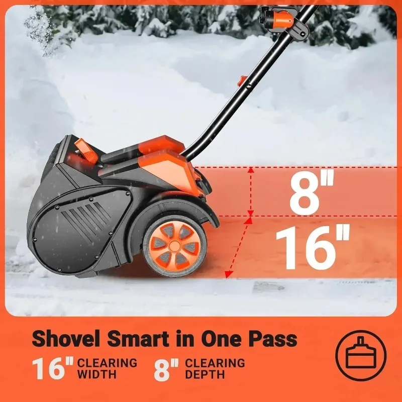 Cordless Snow Shovel with Wheels, 48V | 16-Inch | 4-Ah Brushless Cordless Snow Blower, Battery Snow Blower with Directio