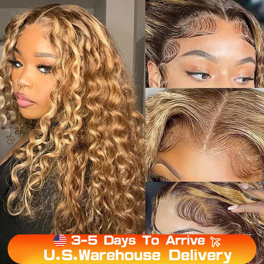 Highlight Ombre Curly 13X6 Lijmloze Pruik Menselijk Haar Klaar Om Gebleekte Knopen Te Dragen 4/27 Diepe Golf 13X4 Kanten Voorkant Voor Vrouwen Voorgesneden