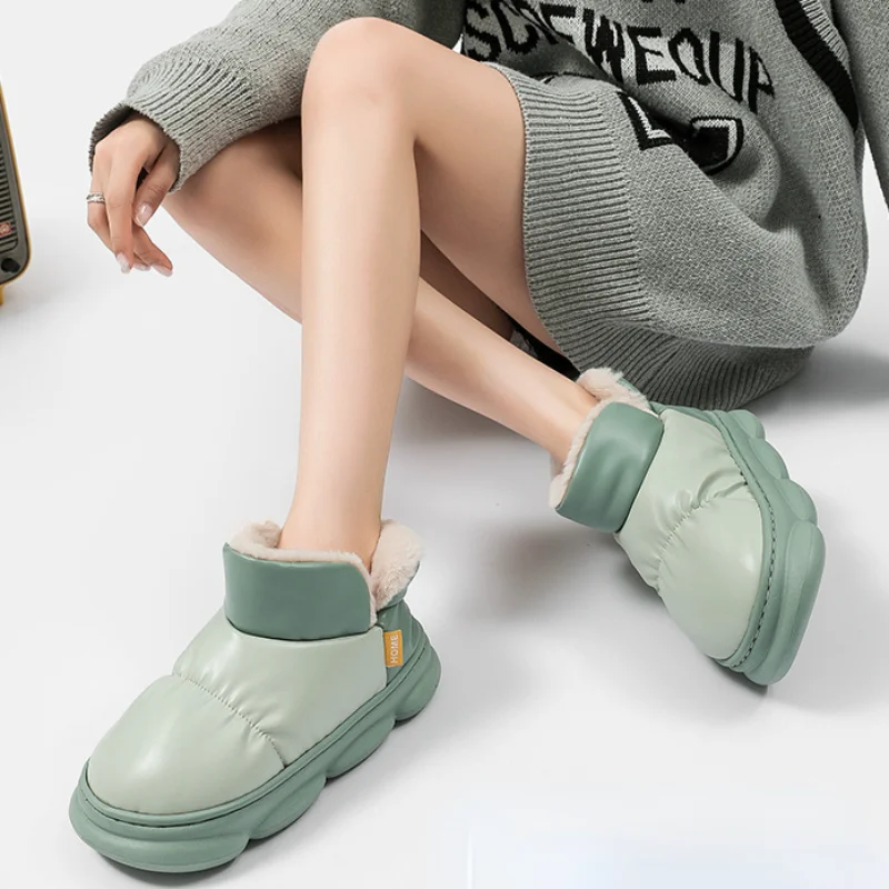 Comwarm New Waterproof Snow Boots Fashion Soft Sole Platform Shoes Winter Warm House Plush Shoes With Arch Support Non-slip Boot