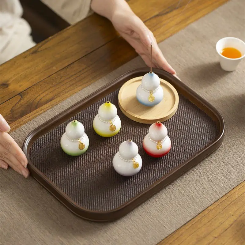 Ceramic Incense Holder Mini Stick Burner Gourd Shape With Pearl Feng Shui Home Tea Table Aromatherapy Desktop Decor Craft Gift