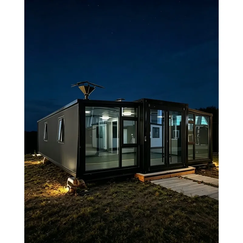 Foldable Container House Prefab Modular Home 20ft Expandable Steel Structure Tiny Home 2 Rooms Site Office Camp Accommodation