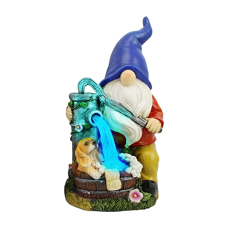 

HOT-Garden Gnome Statue,Solar Powered Outdoor Decoration With Blue Light Resin Sculpture For Patio Lawn Yard Art Ornament