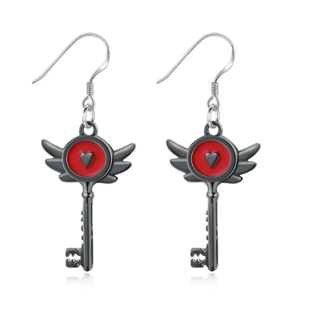 Hazbin Inspired Heart Key Pendant Necklace & Earring Set